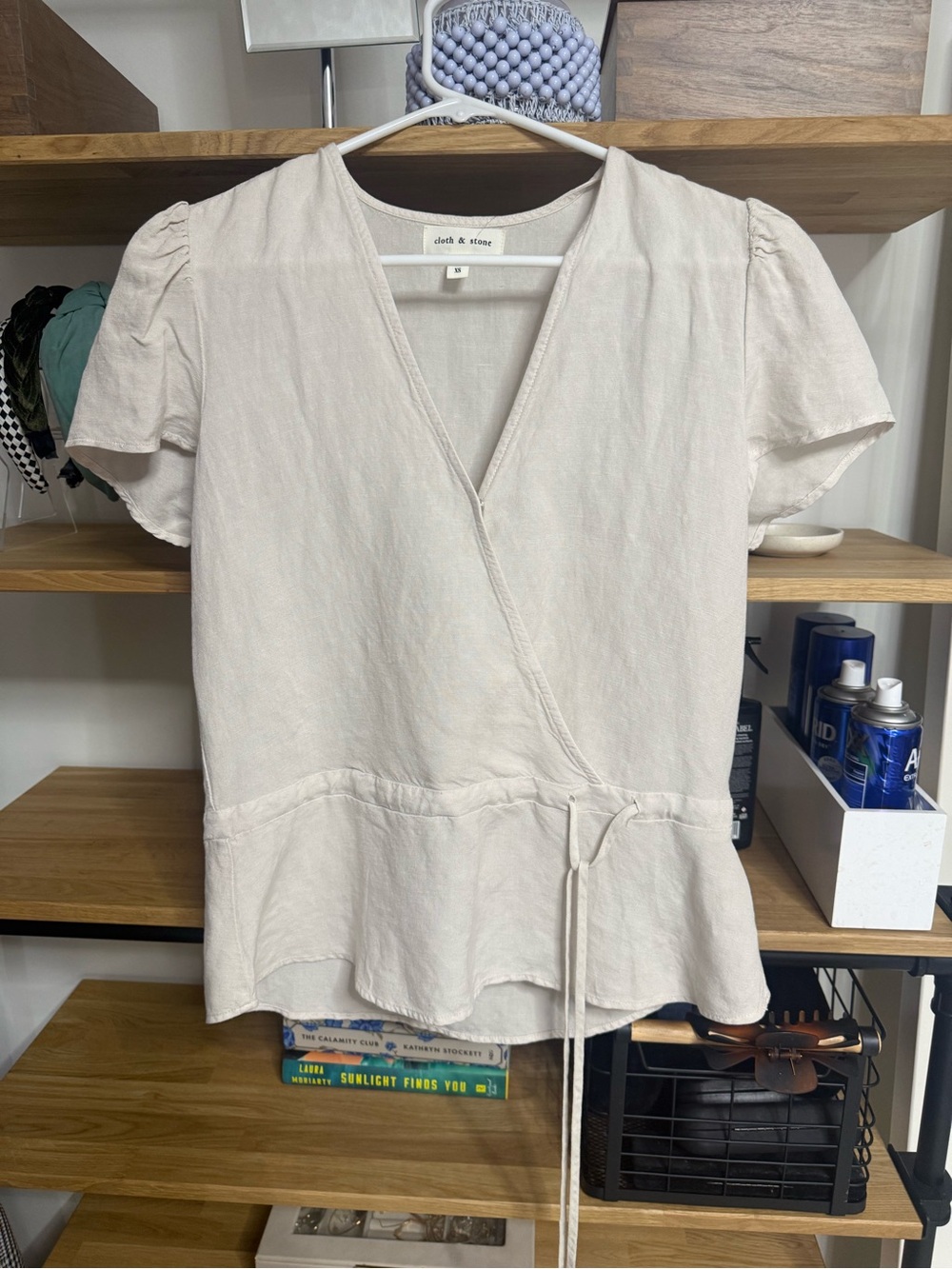 cloth & stone Ivory Wrap-Front Short Sleeve Top